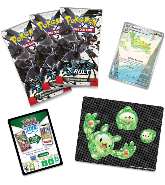 Pokémon TCG: Scarlet & Violet Black Bolt Tech Sticker Collection, Reuniclus, 1 Foil Promo Card & 3 Booster Packs