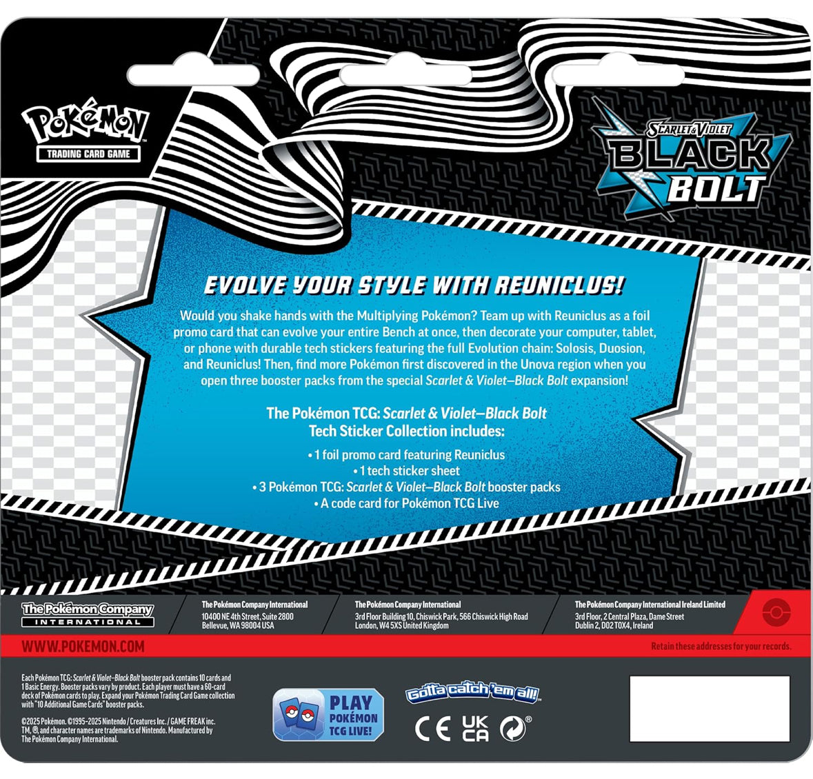 Pokémon TCG: Scarlet & Violet Black Bolt Tech Sticker Collection, Reuniclus, 1 Foil Promo Card & 3 Booster Packs